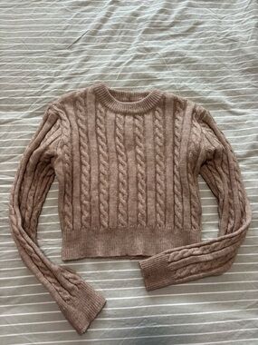 Crop Cable-Knit Sweater in Taupe